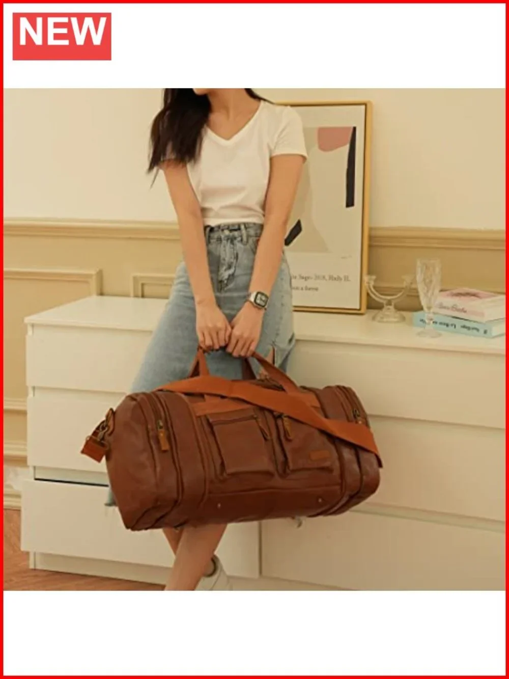 Faux Leather Travel Duffel Weekender Carry On Overnight Bag Sports